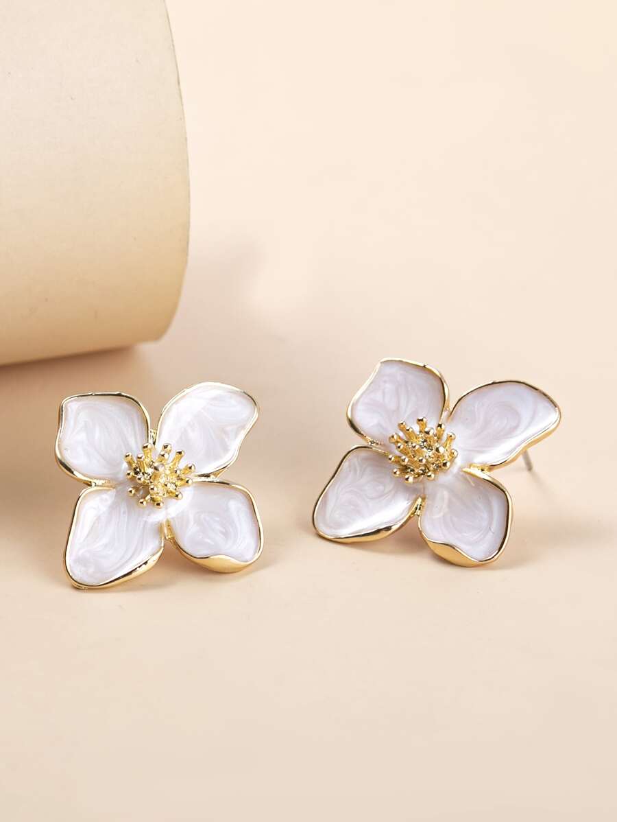 Enamel Flower Stud Earrings – Minimalist Jewellery for Women
