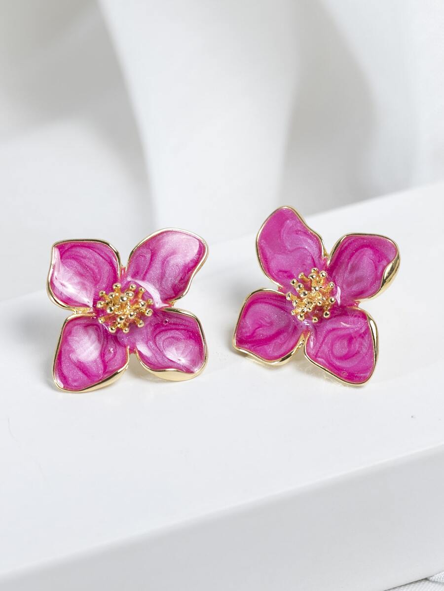 Enamel Flower Stud Earrings – Minimalist Jewellery for Women
