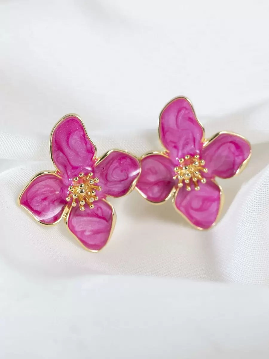 Enamel Flower Stud Earrings – Minimalist Jewellery for Women