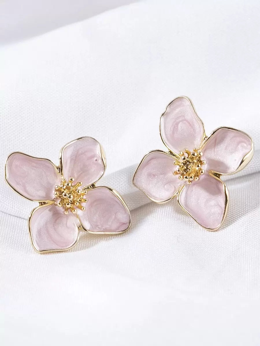 Enamel Flower Stud Earrings – Minimalist Jewellery for Women
