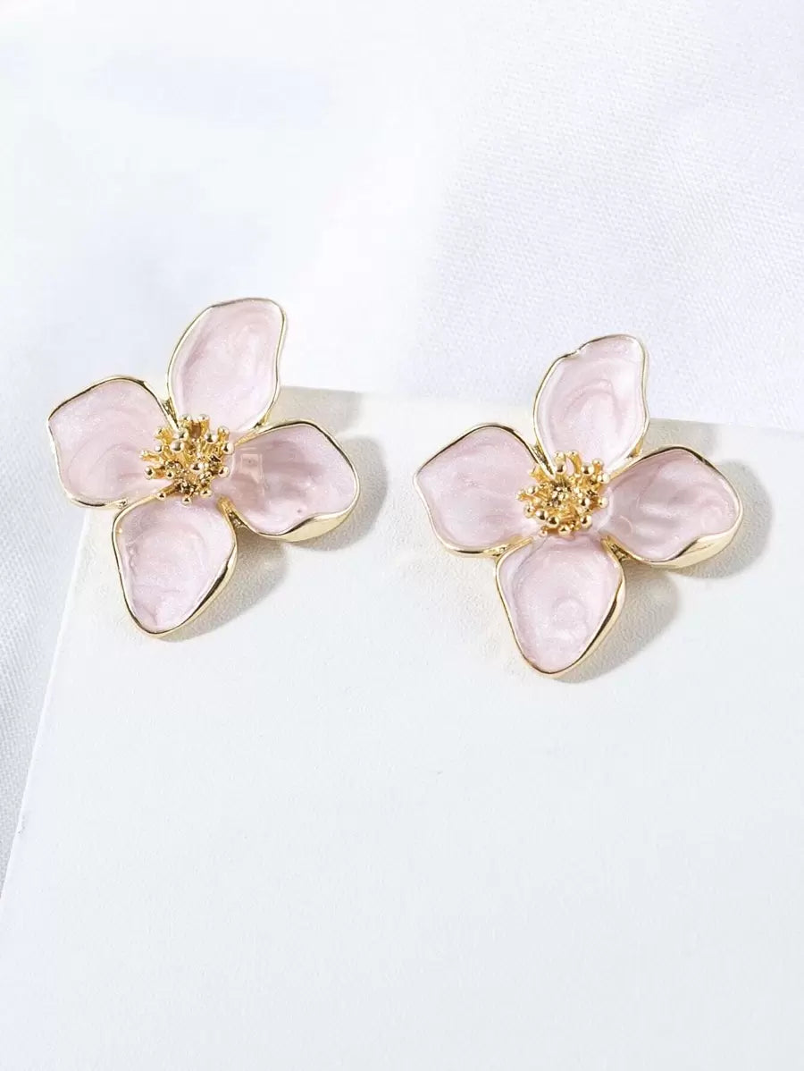 Enamel Flower Stud Earrings – Minimalist Jewellery for Women