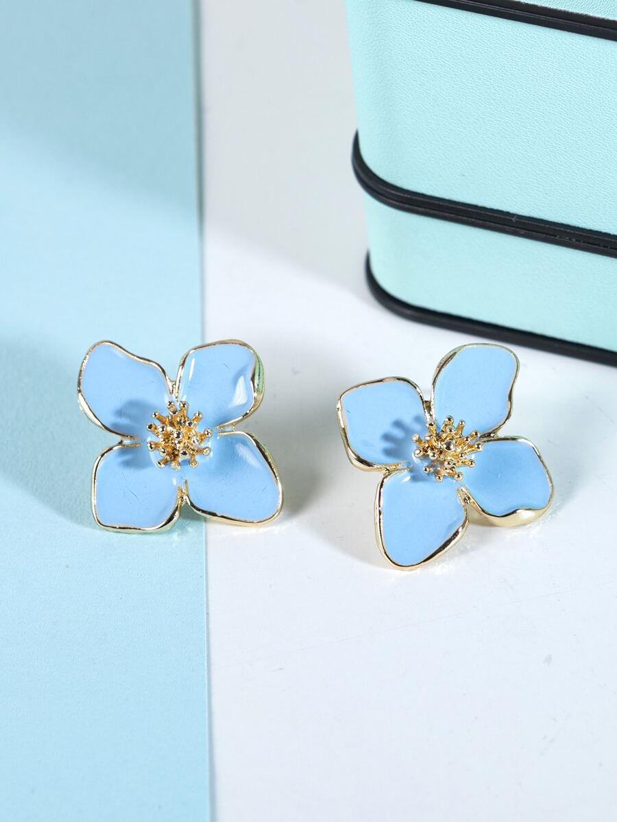 Enamel Flower Stud Earrings – Minimalist Jewellery for Women