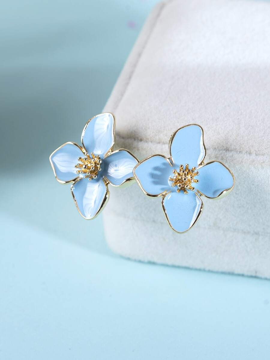 Enamel Flower Stud Earrings – Minimalist Jewellery for Women