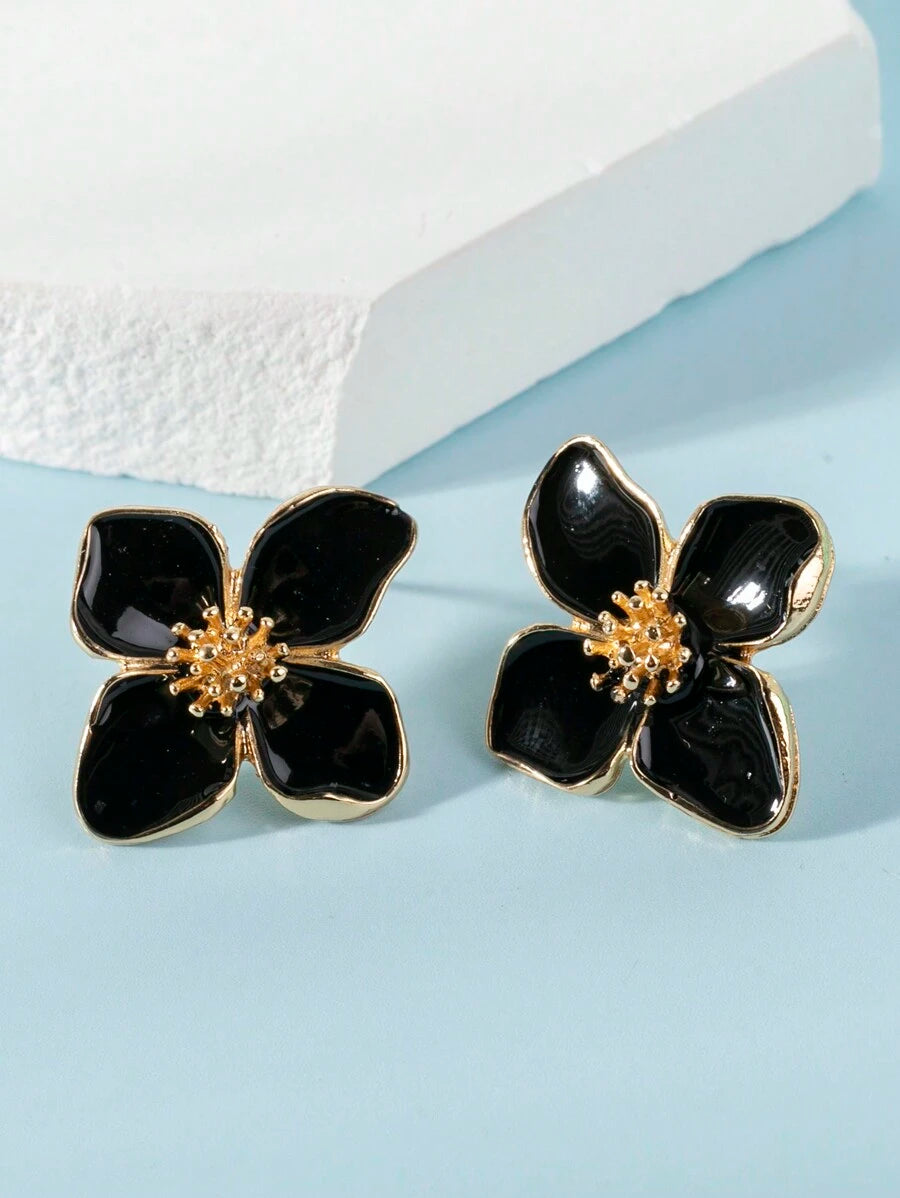 Enamel Flower Stud Earrings – Minimalist Jewellery for Women