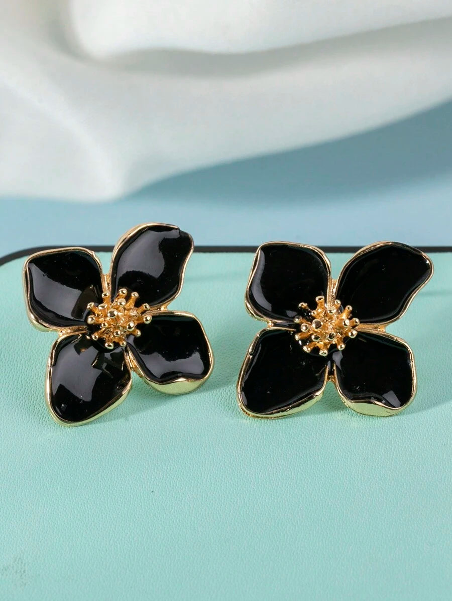 Enamel Flower Stud Earrings – Minimalist Jewellery for Women