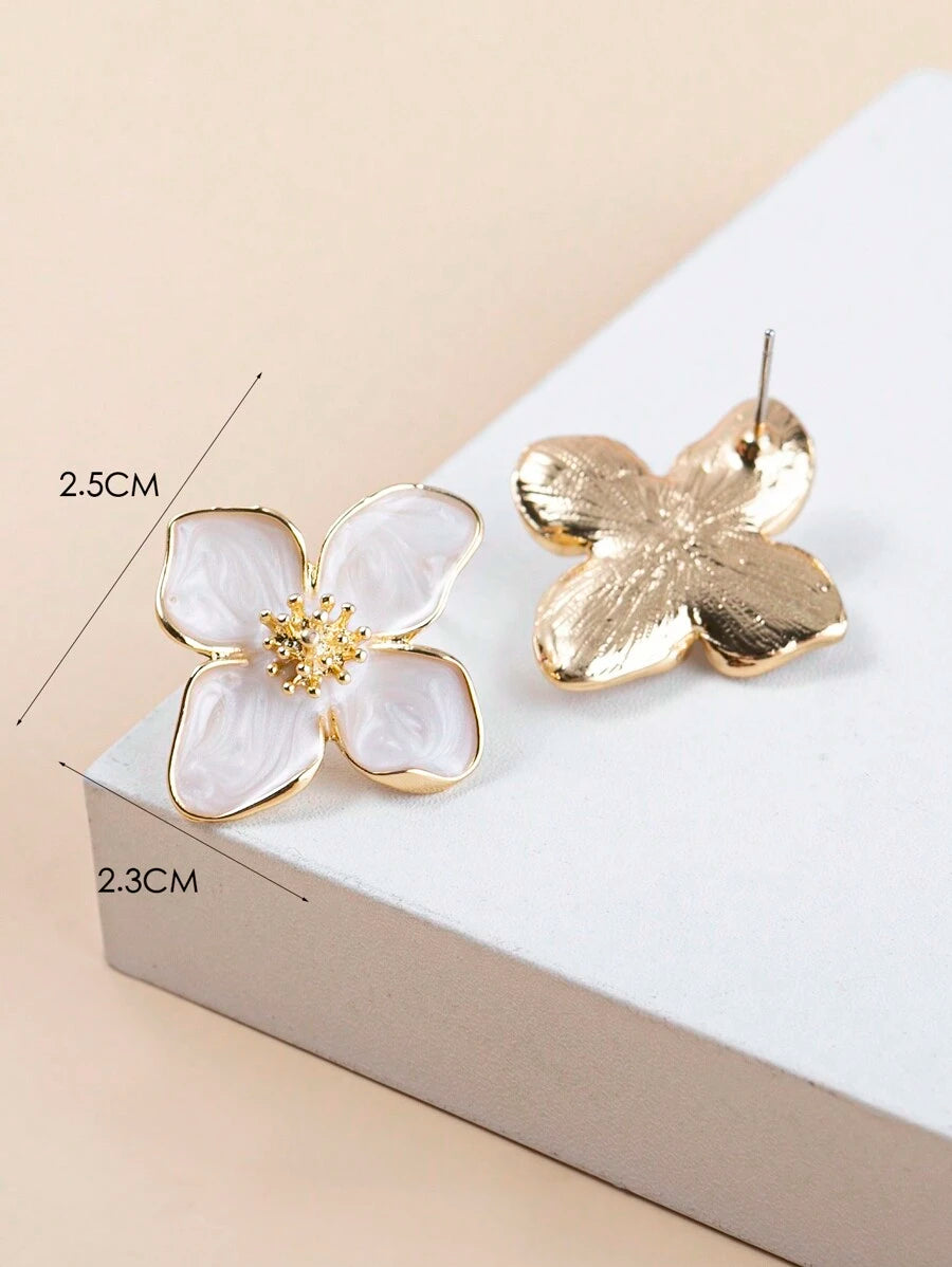 Enamel Flower Stud Earrings – Minimalist Jewellery for Women