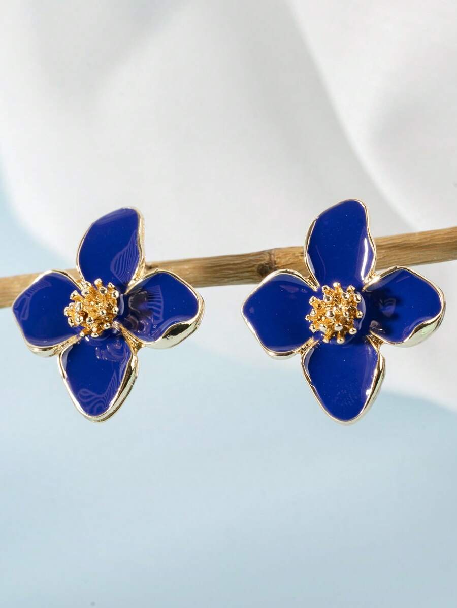 Enamel Flower Stud Earrings – Minimalist Jewellery for Women