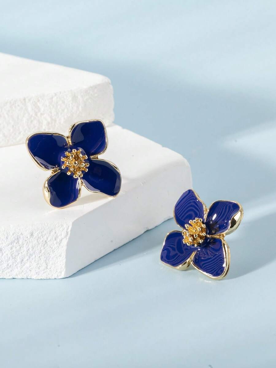 Enamel Flower Stud Earrings – Minimalist Jewellery for Women