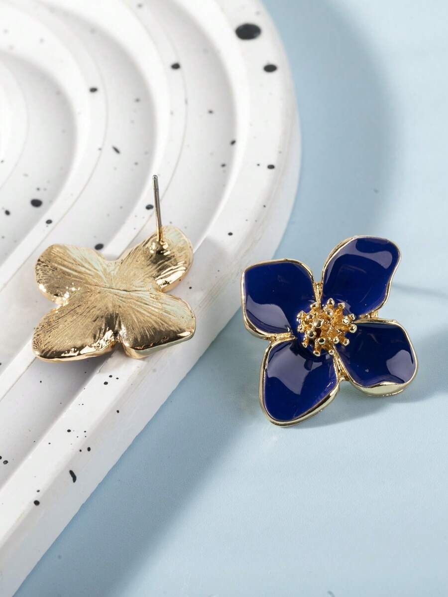 Enamel Flower Stud Earrings – Minimalist Jewellery for Women