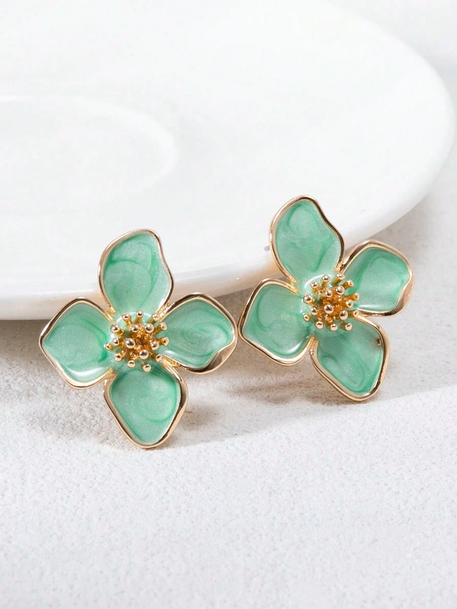 Enamel Flower Stud Earrings – Minimalist Jewellery for Women