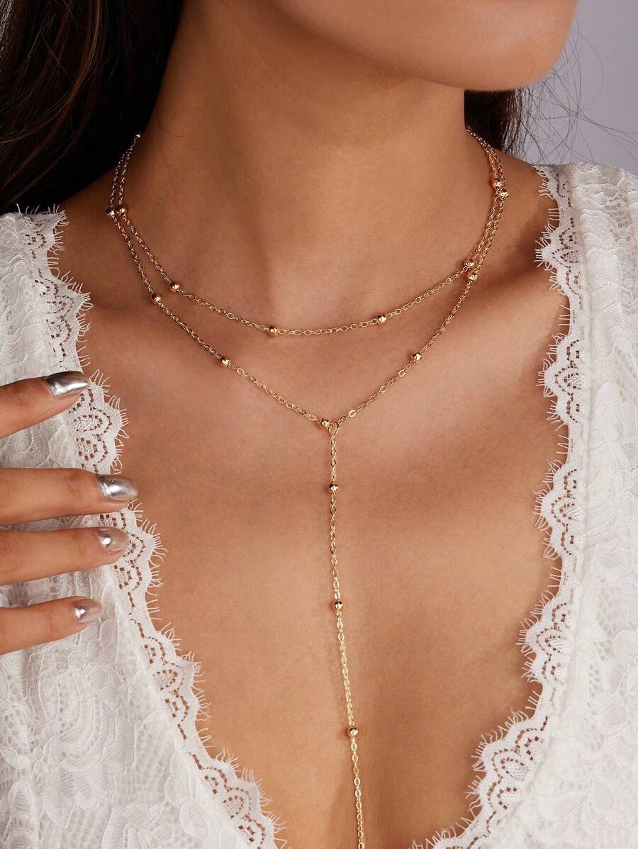 Beaded Tassel Y-Shaped Layered Necklace – Fashion Jewellery for Women