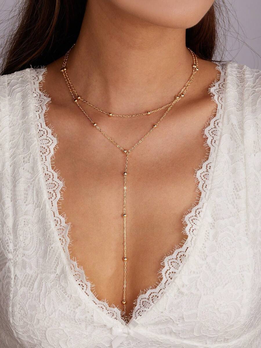 Beaded Tassel Y-Shaped Layered Necklace – Fashion Jewellery for Women