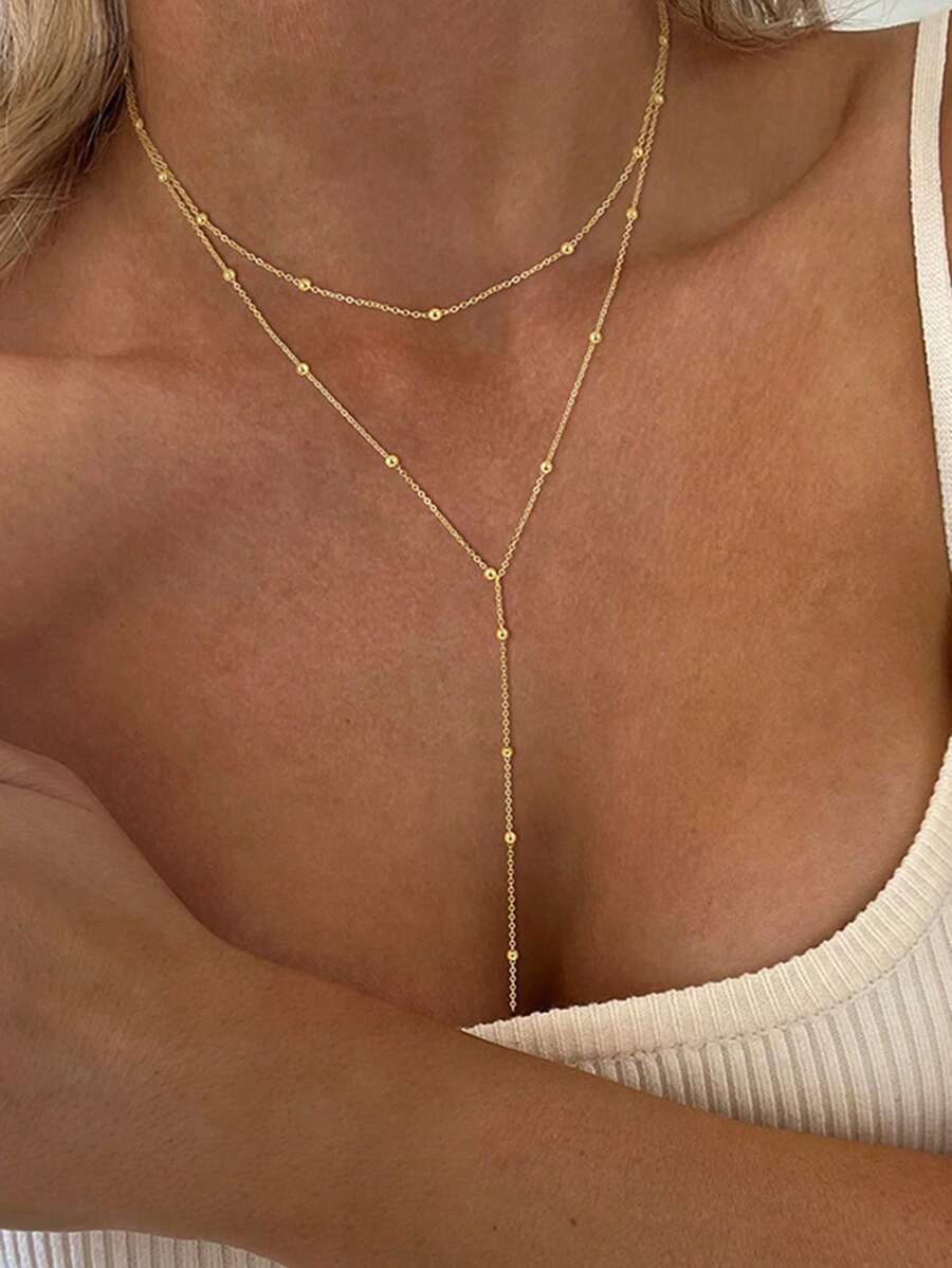 Beaded Tassel Y-Shaped Layered Necklace – Fashion Jewellery for Women