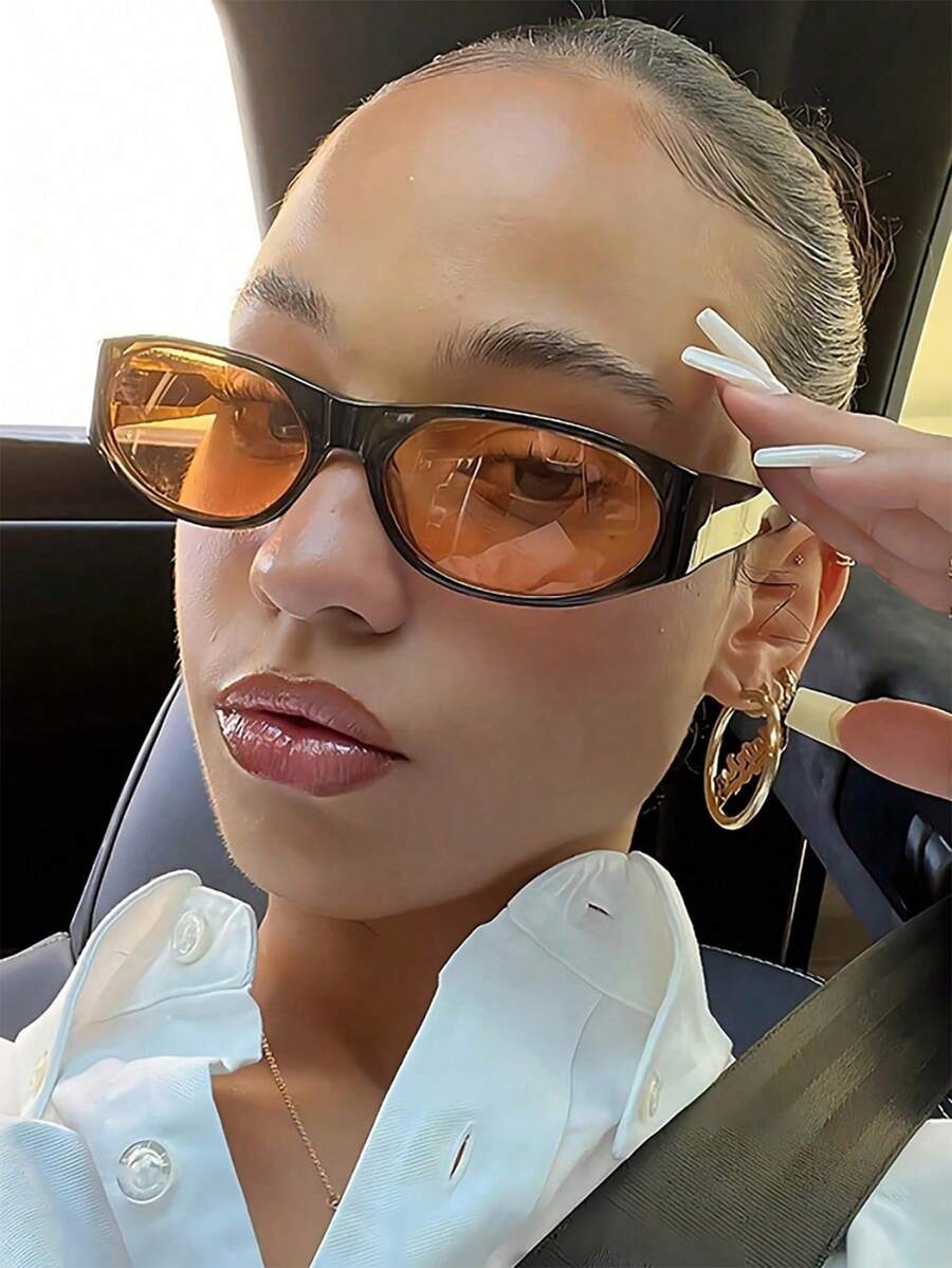 Small Black Frame Cat Eye Glasses – Orange Lens Eyewear for Women