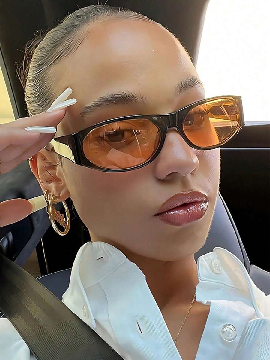 Small Black Frame Cat Eye Glasses – Orange Lens Eyewear for Women