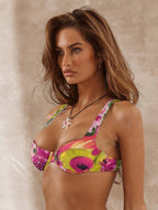 Underwired Fruit Floral Print Push-Up Bikini Top – Summer Beach Vacation Swimwear