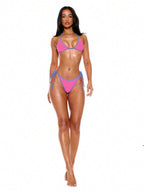 Halterneck Contrast Trim Triangle Bikini Bottom – Summer Beach Vacation Swimwear