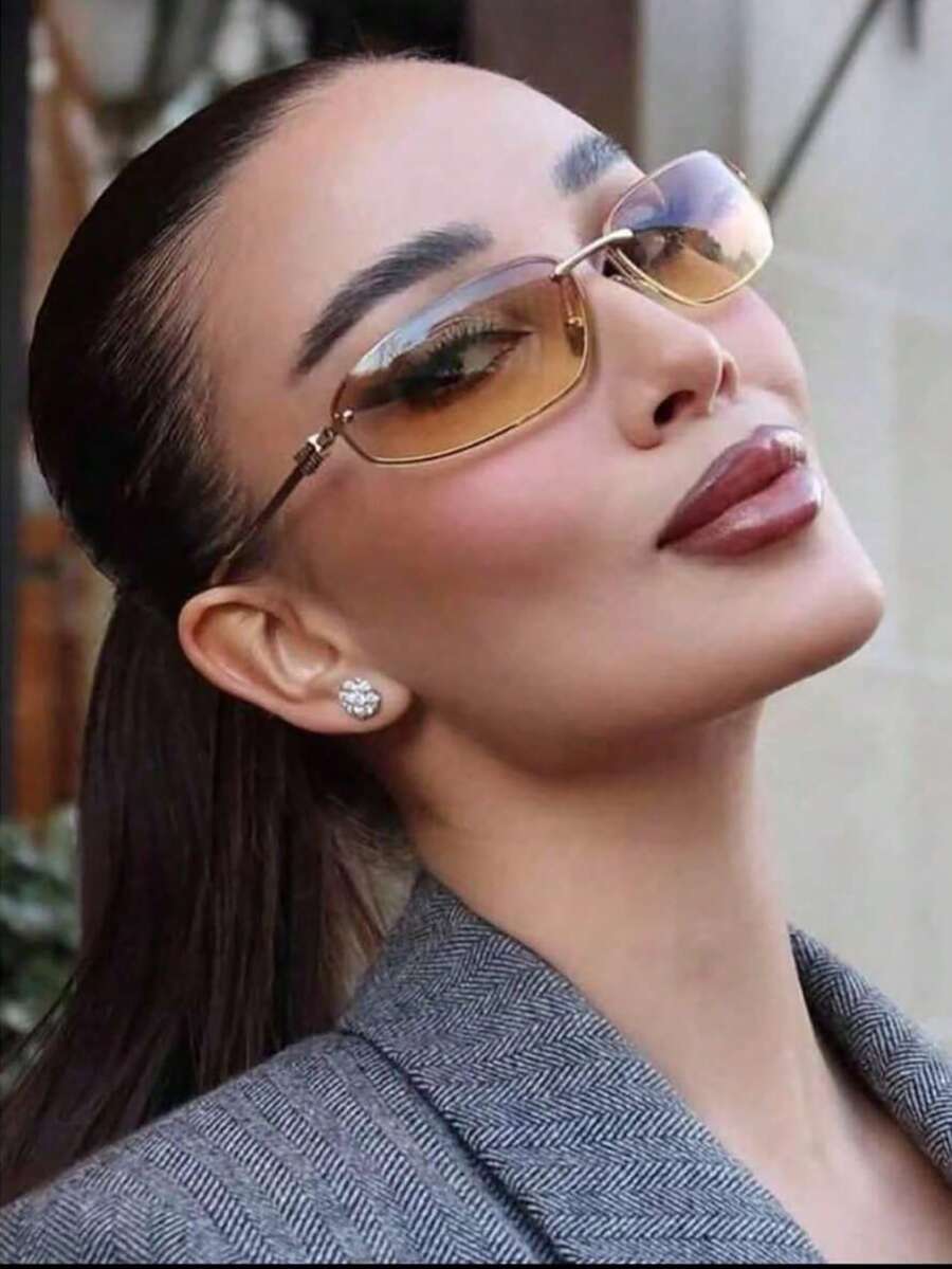 Gold Oval Frameless Y2K Fashion Glasses – Preppy Eyewear for Women