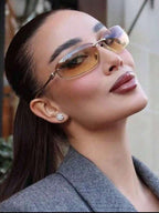 Gold Oval Frameless Y2K Fashion Glasses – Preppy Eyewear for Women