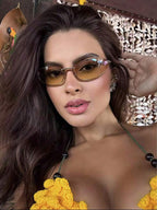 Gold Oval Frameless Y2K Fashion Glasses – Preppy Eyewear for Women
