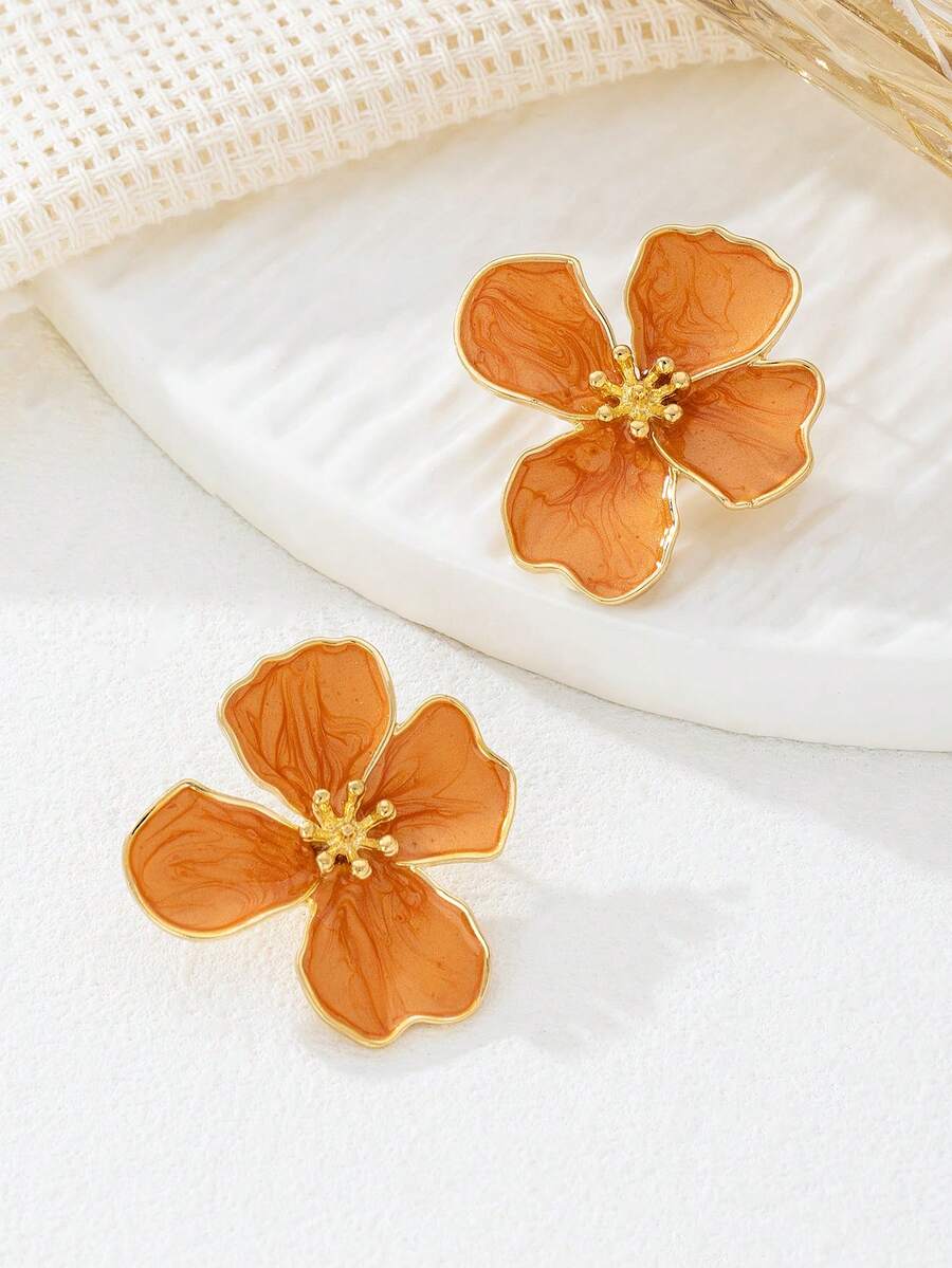 Tie Dye Drip Flower Asymmetric Stud Earrings – Jewellery for Women