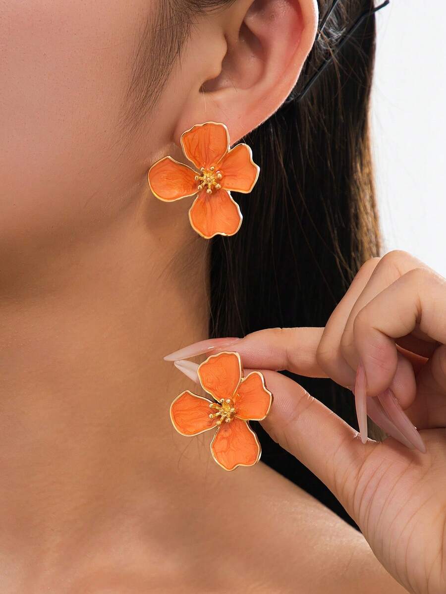 Tie Dye Drip Flower Asymmetric Stud Earrings – Jewellery for Women