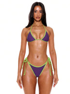 Halterneck Contrast Trim Triangle Bikini Bottom – Summer Beach Vacation Swimwear