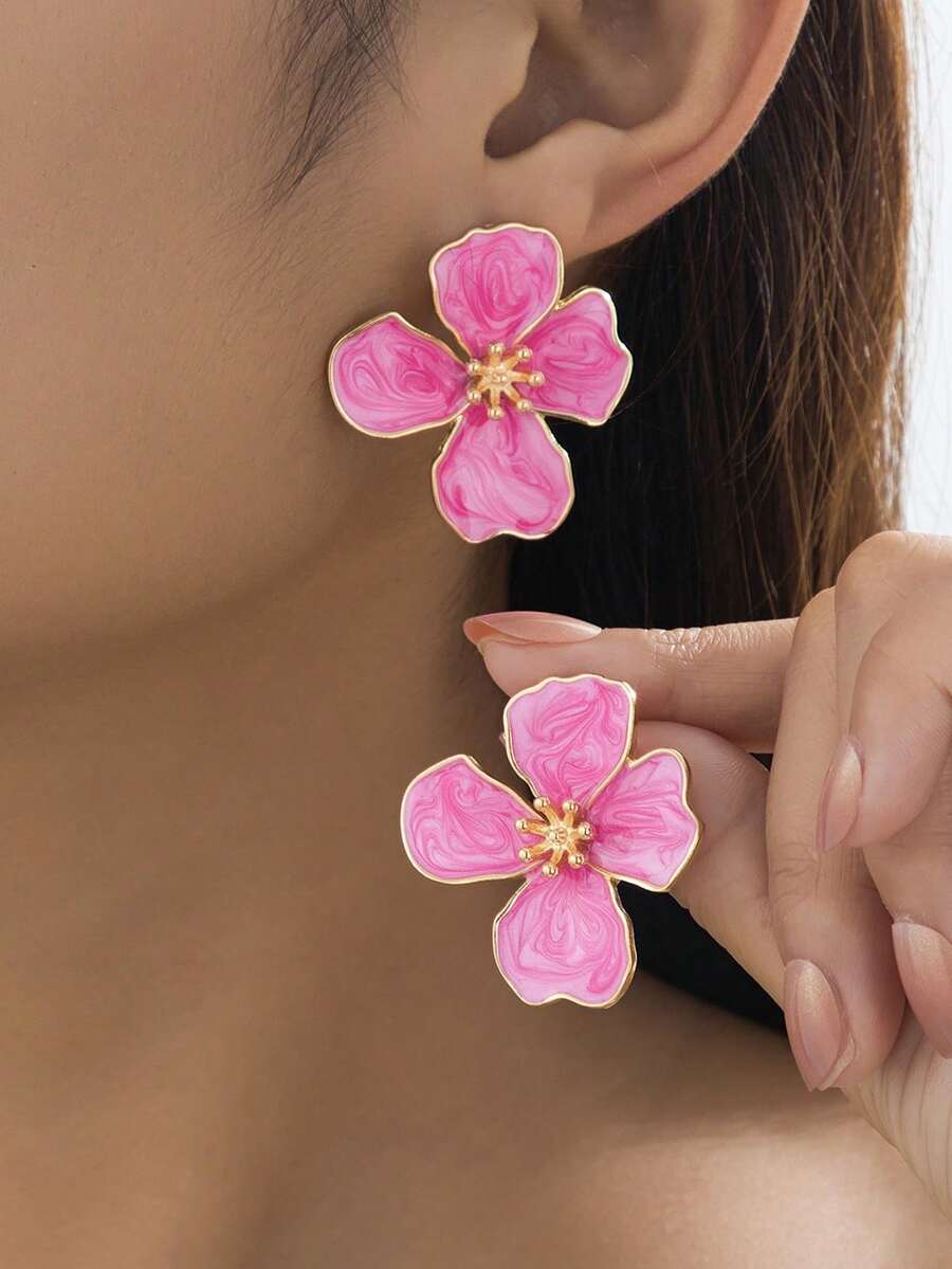 Tie Dye Drip Flower Asymmetric Stud Earrings – Jewellery for Women