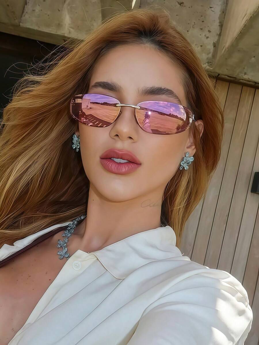 Oval Frameless Y2K Fashion Glasses – Retro Eyewear for Women