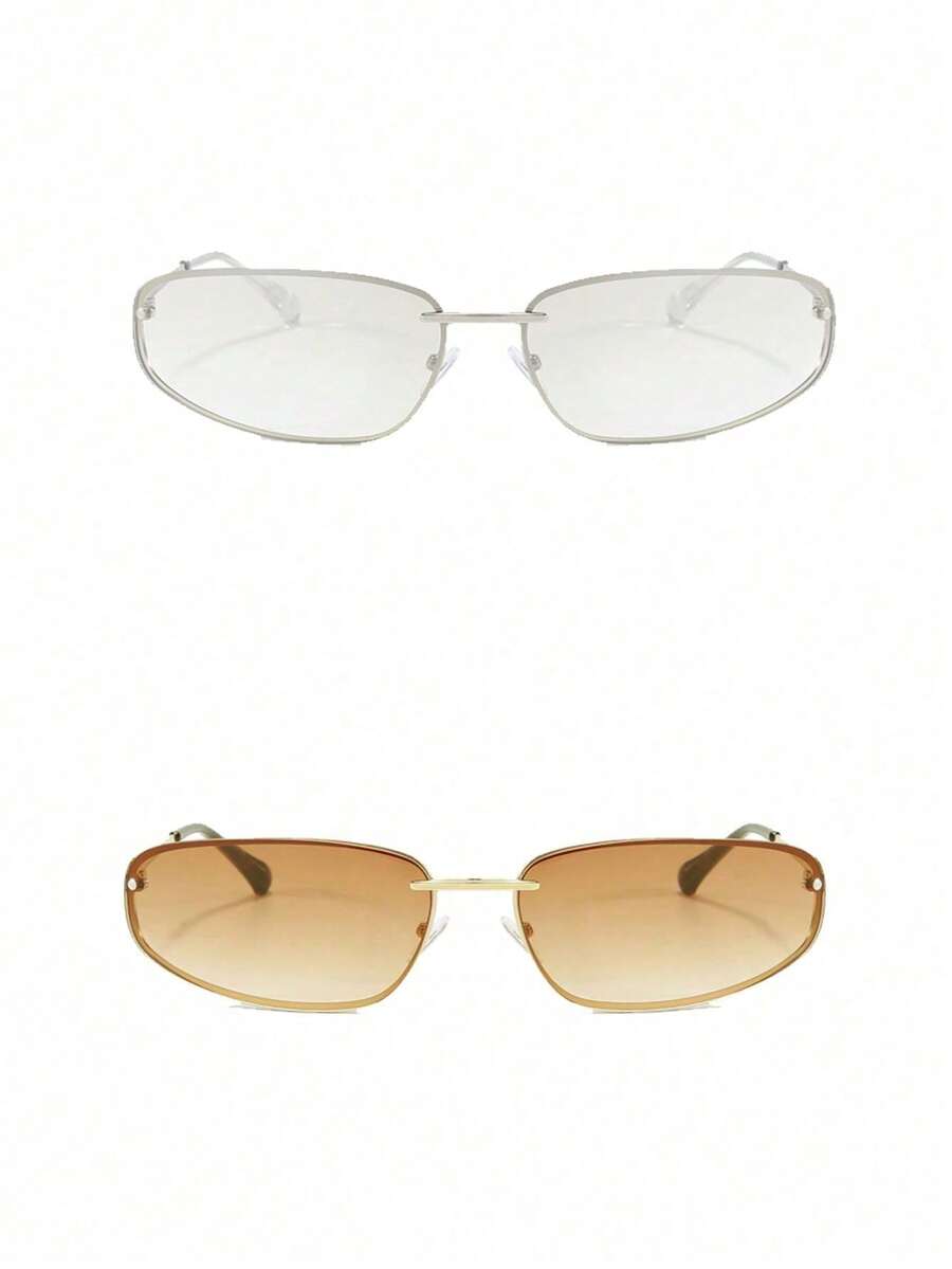 Oval Frameless Y2K Fashion Glasses – Retro Eyewear for Women