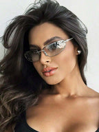Gold Oval Frameless Y2K Fashion Glasses – Preppy Eyewear for Women