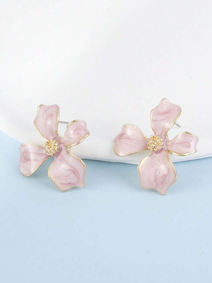 Enamel Flower Stud Earrings – Minimalist Jewellery for Women