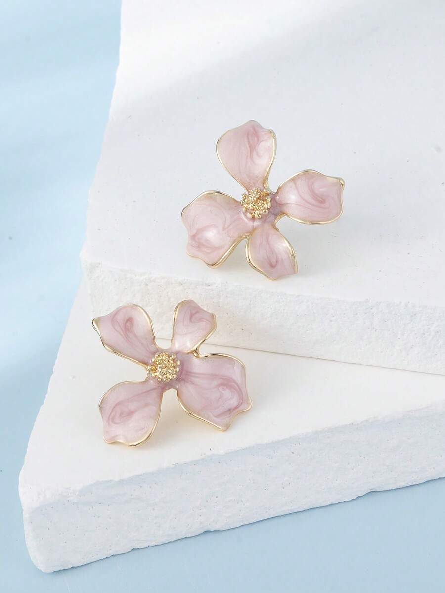 Enamel Flower Stud Earrings – Minimalist Jewellery for Women