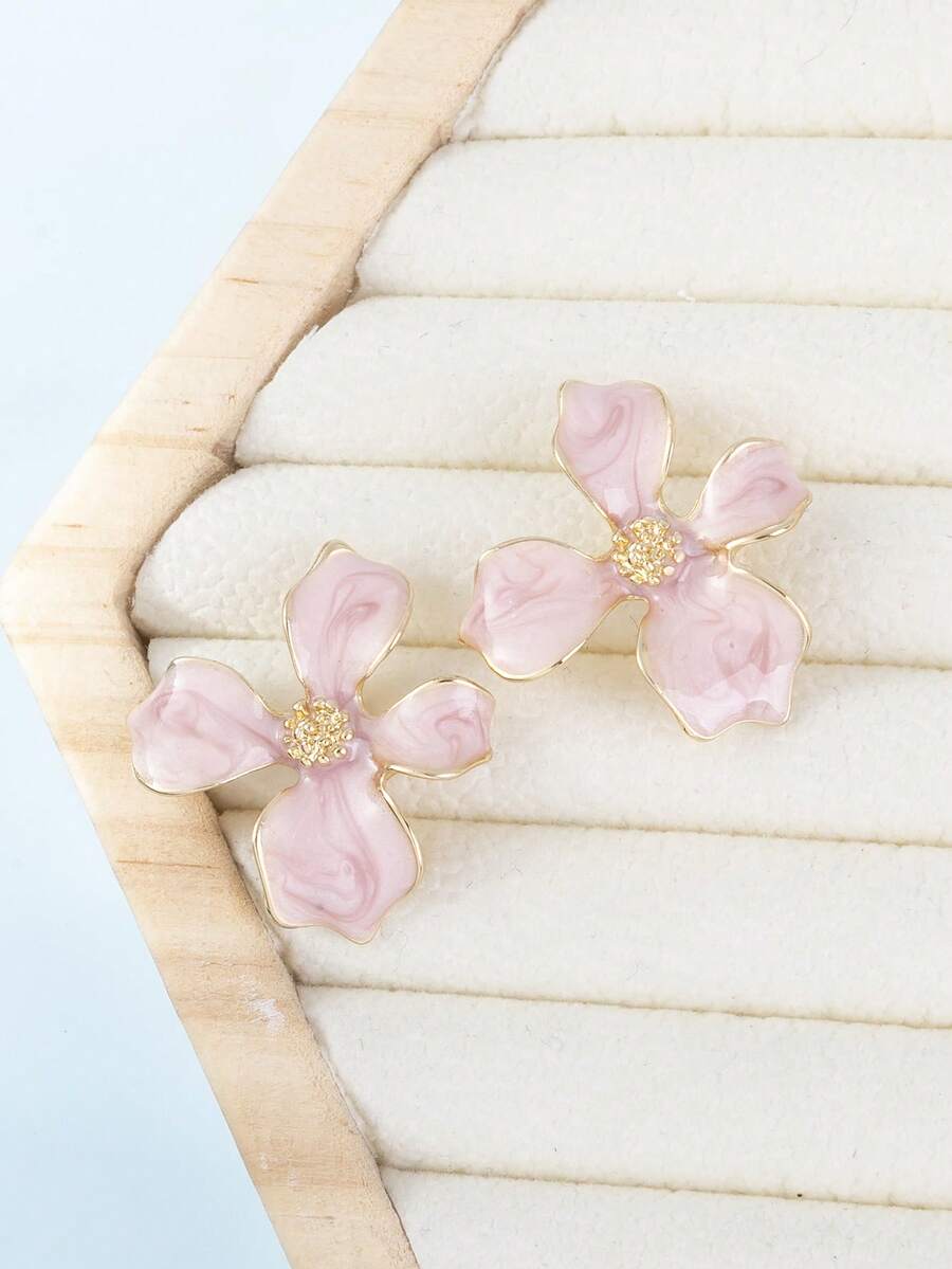 Enamel Flower Stud Earrings – Minimalist Jewellery for Women