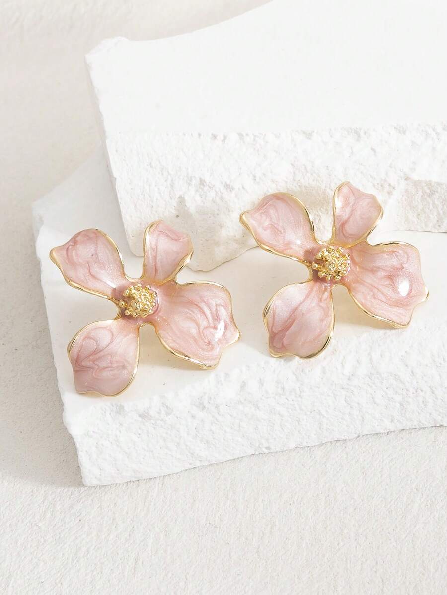 Enamel Flower Stud Earrings – Minimalist Jewellery for Women