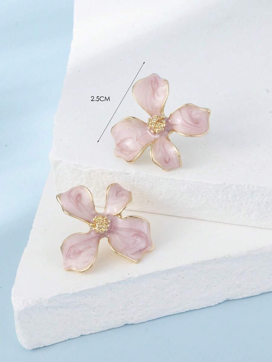 Enamel Flower Stud Earrings – Minimalist Jewellery for Women
