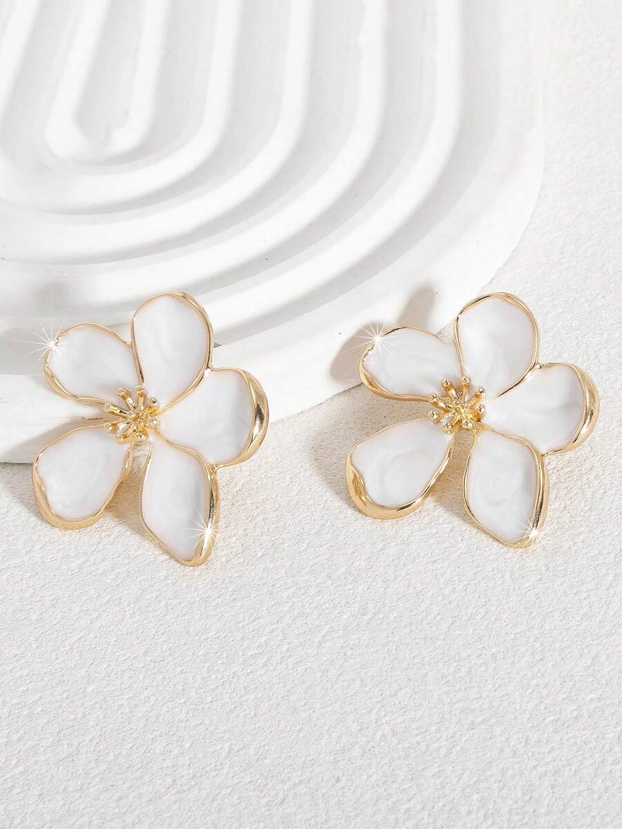 Enamel Flower Stud Earrings – Minimalist Jewellery for Women