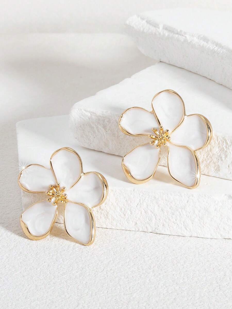 Enamel Flower Stud Earrings – Minimalist Jewellery for Women