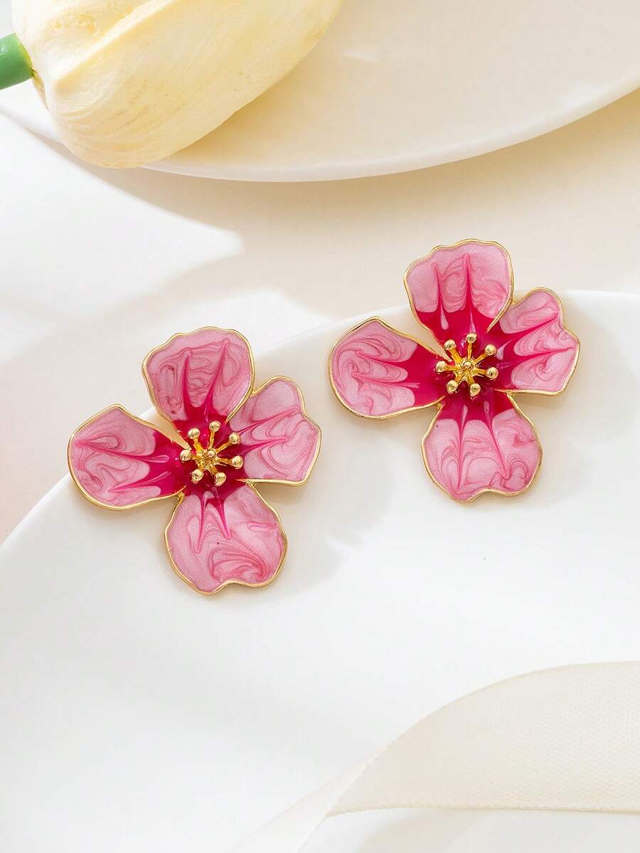 Tie Dye Drip Flower Asymmetric Stud Earrings – Jewellery for Women