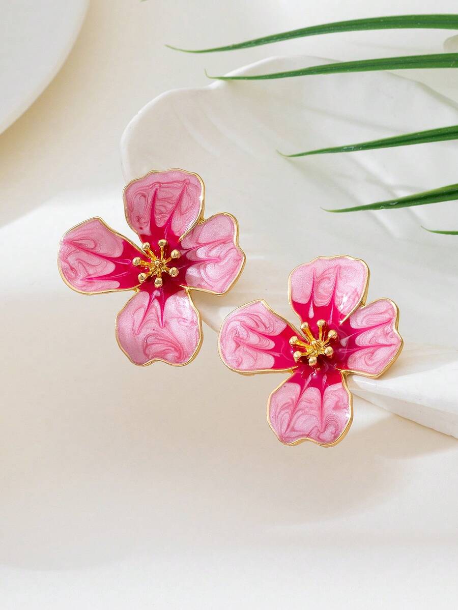 Tie Dye Drip Flower Asymmetric Stud Earrings – Jewellery for Women