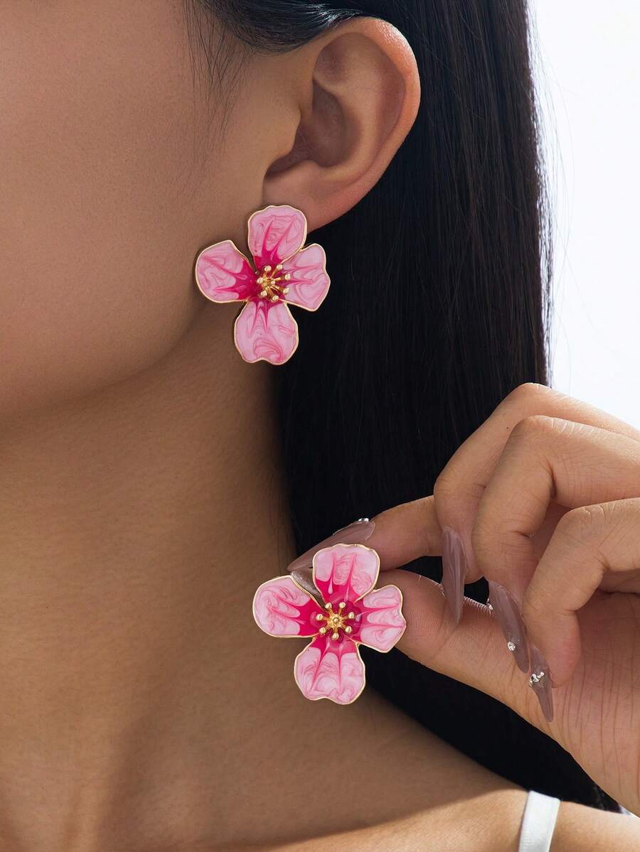 Tie Dye Drip Flower Asymmetric Stud Earrings – Jewellery for Women