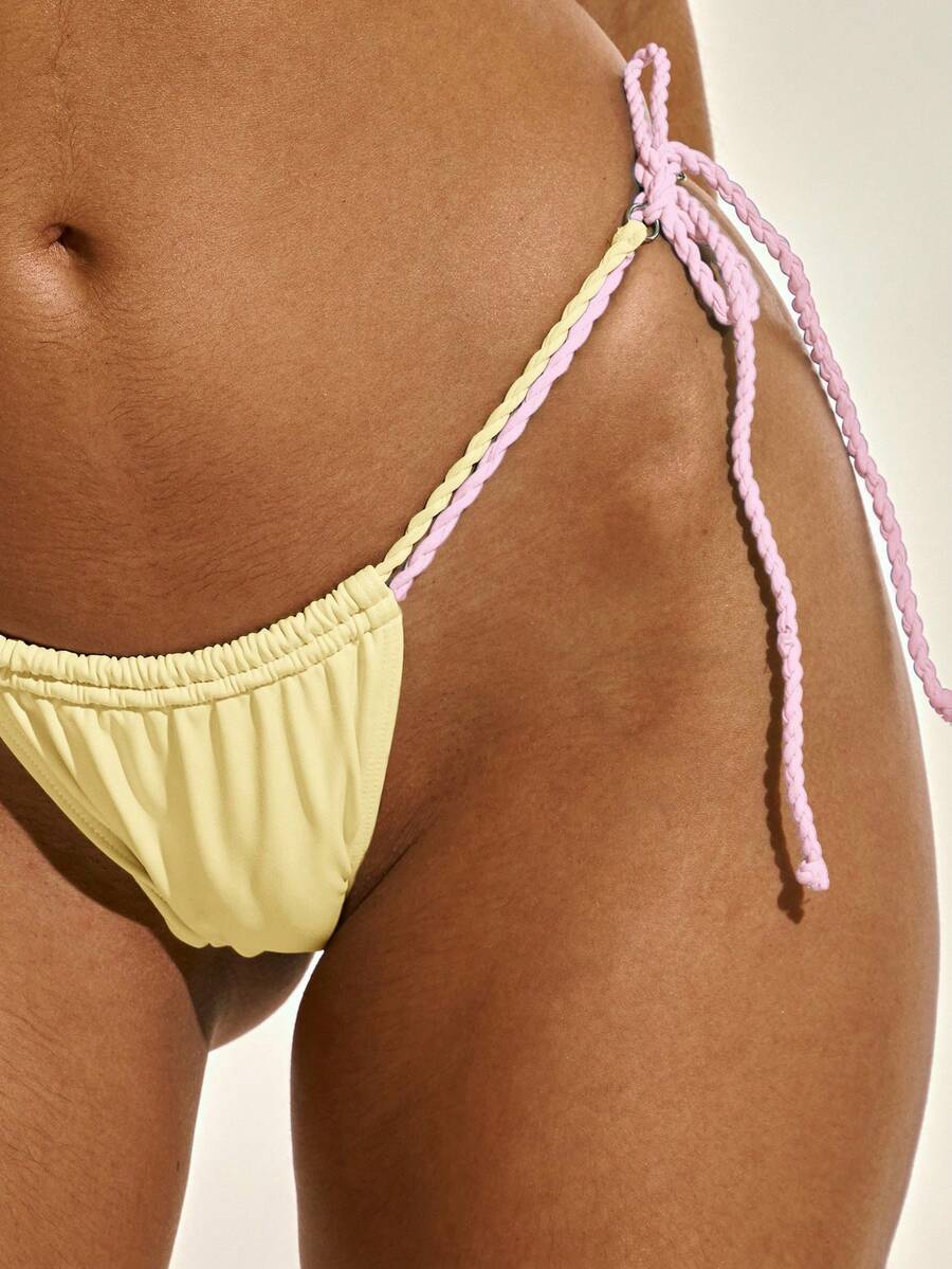 Twisted Double Strap Tie Side Thong Bikini Bottoms – Summer Beach Vacation Swimwear