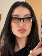 Rectangular Half-Frame Clear Glasses – Retro Eyewear for Women