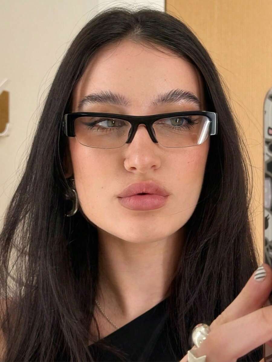 Rectangular Half-Frame Clear Glasses – Retro Eyewear for Women