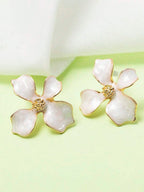 Enamel Flower Stud Earrings – Minimalist Jewellery for Women