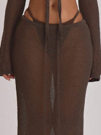 Knit Tie Front Maxi Skirt Beach Cover-Up – Summer Vacation Swimwear