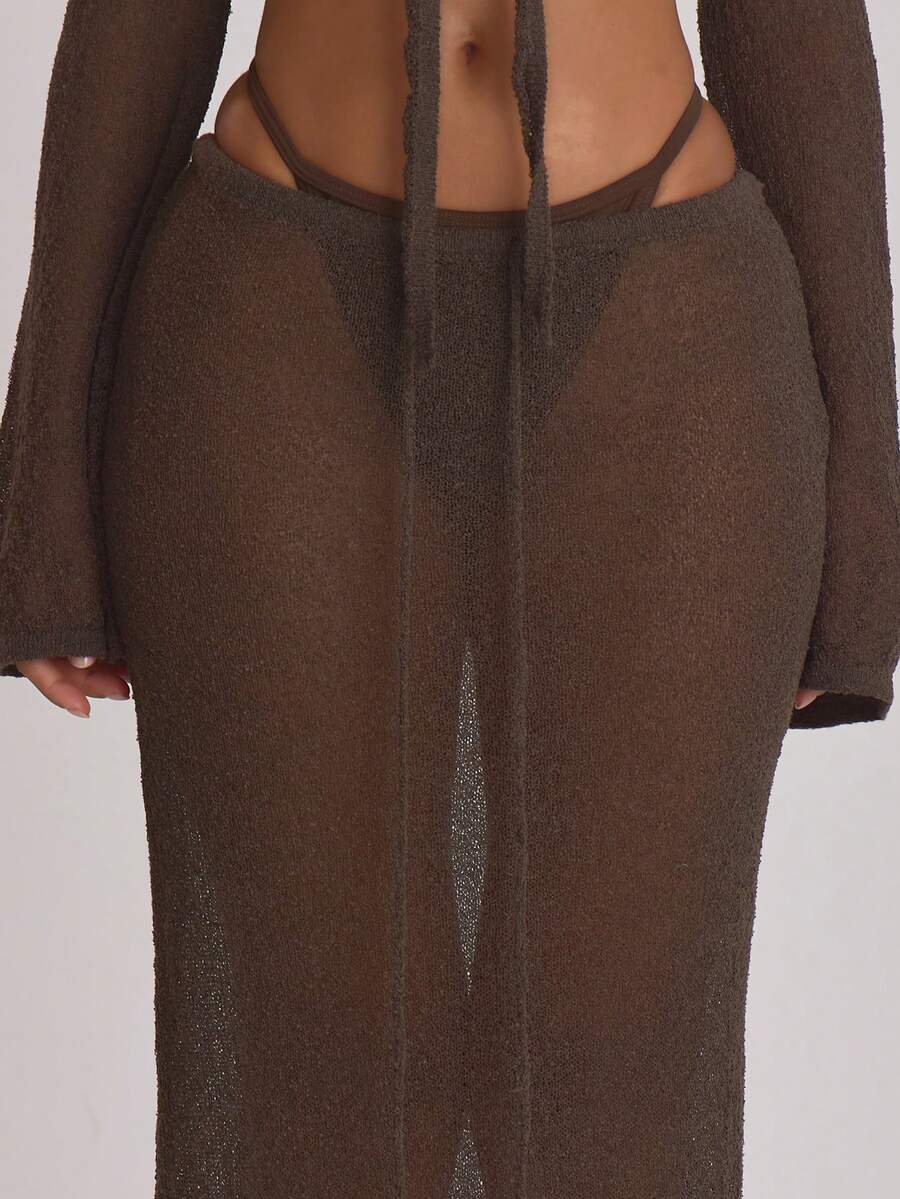 Knit Tie Front Maxi Skirt Beach Cover-Up – Summer Vacation Swimwear