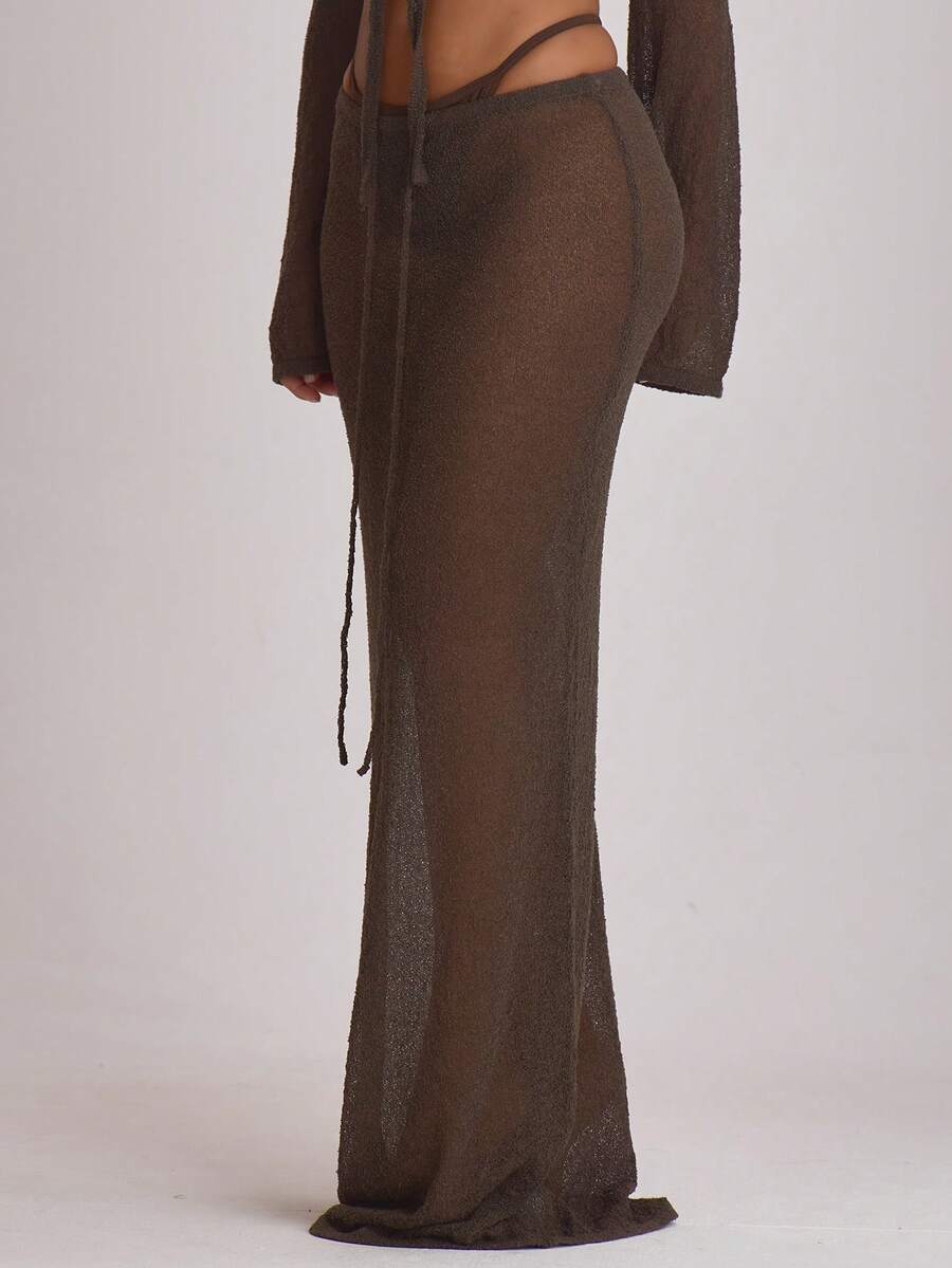 Knit Tie Front Maxi Skirt Beach Cover-Up – Summer Vacation Swimwear