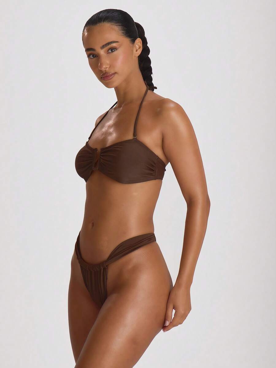 Thick Strap Ruched Cheeky Bikini Bottoms – Summer Beach Vacation Swimwear