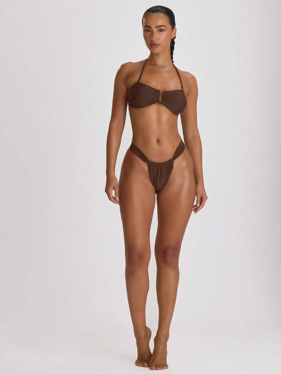 Thick Strap Ruched Cheeky Bikini Bottoms – Summer Beach Vacation Swimwear